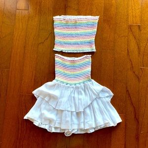 White and rainbow stitched matching set